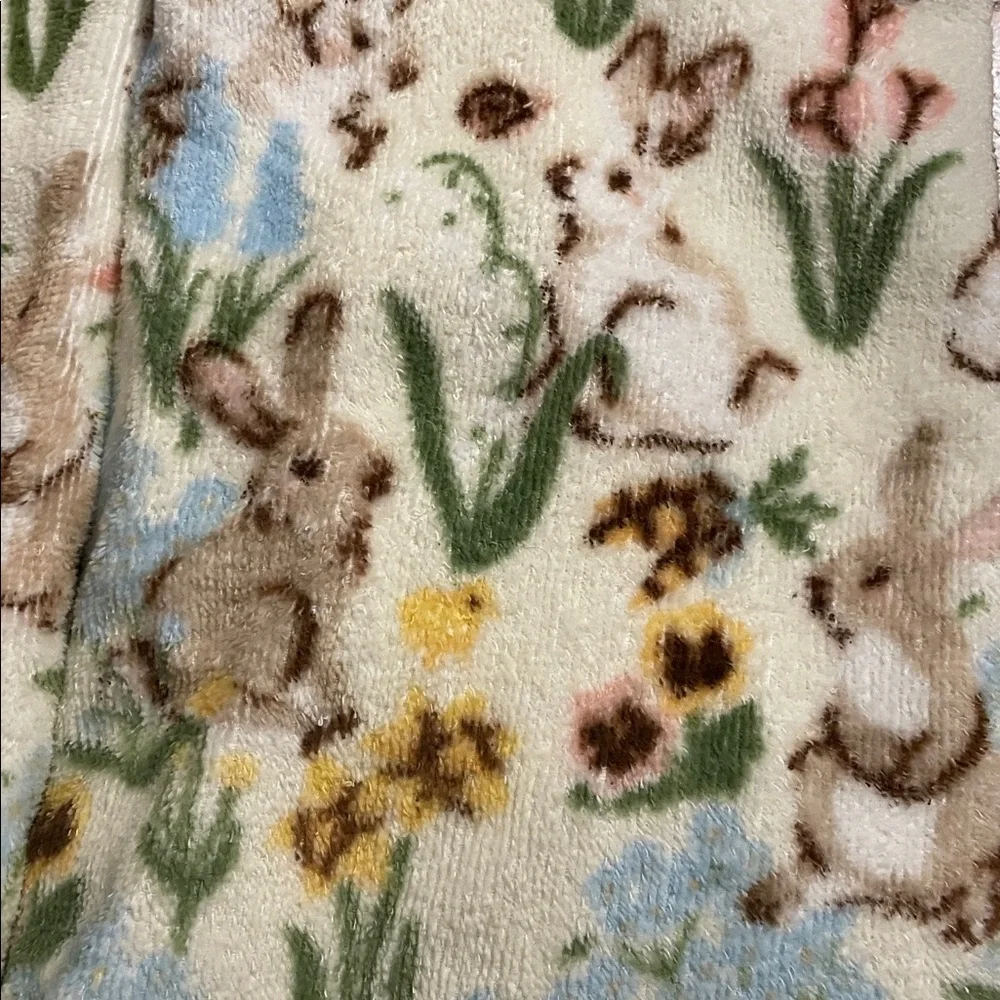 Floral Bunny Print Hand Towel with Lace Trim